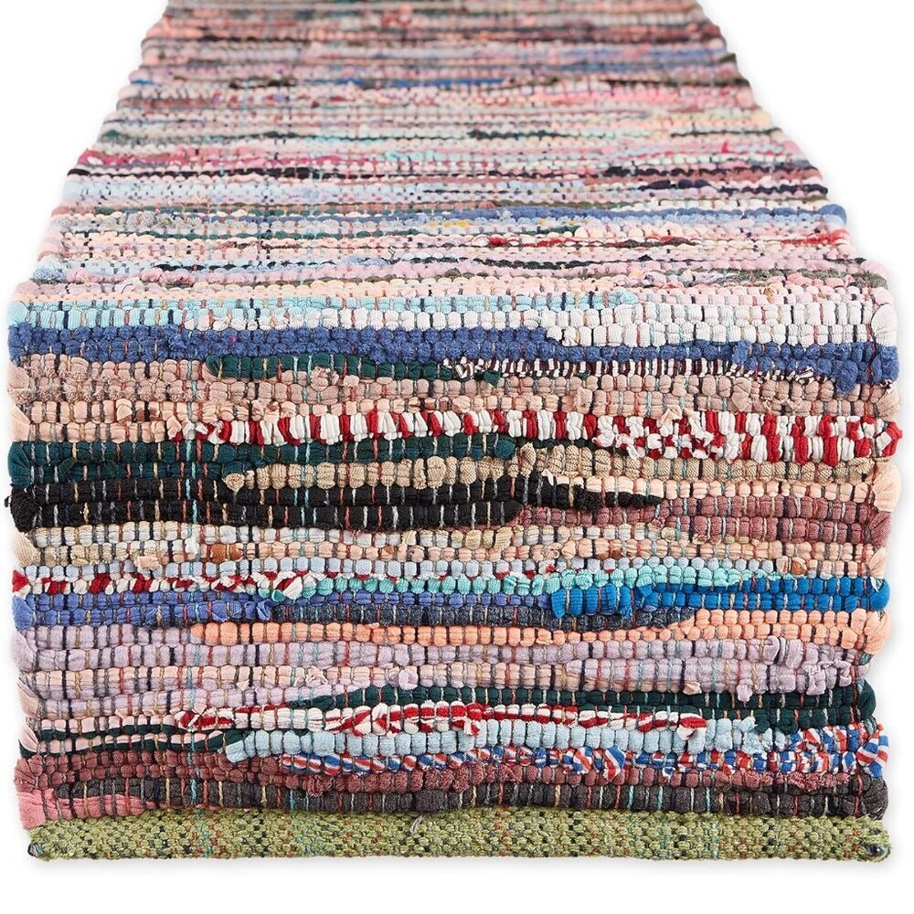 Handmade Chindi Tabletop, Reversible and Machine Washable, Table Runner, 14x72,